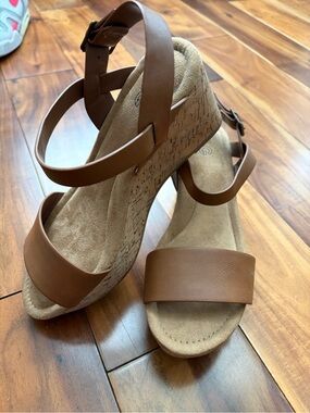 Women's Brown Cork Wedge Sandals with Ankle Strap